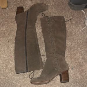 Suede zip up knee high boots